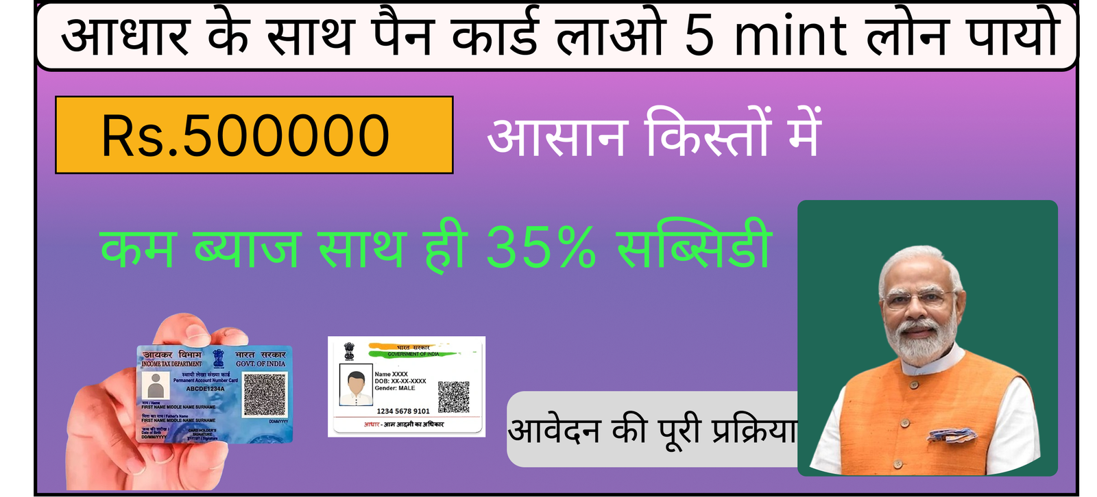 अब 1 अक्टूबर 2025 से अब आधार एवं  पैन कार्ड से अब मत्रा 5 मिनट 500000 लाख तक लोन पाऐ।